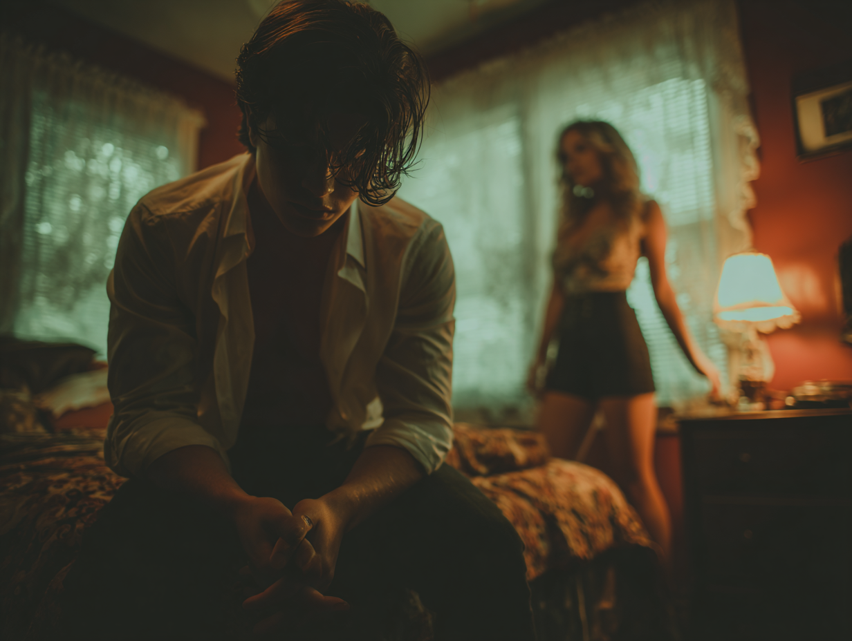 Camila looking at Victoria and Derek in bed