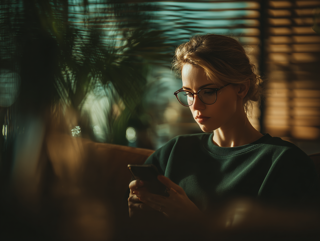 Camila looking at her phone