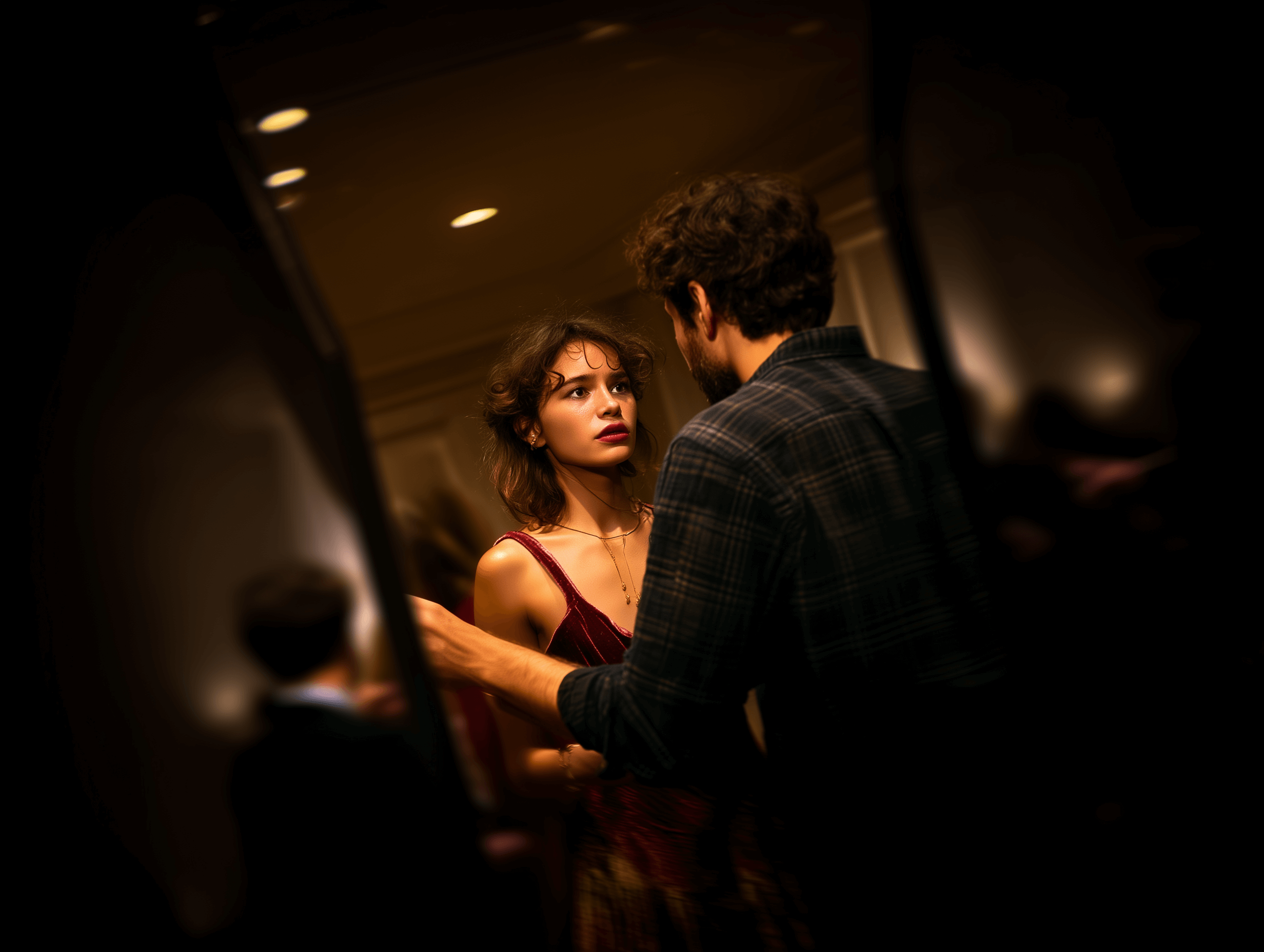 Julian pinning the drunk guy against the wall, fists raised