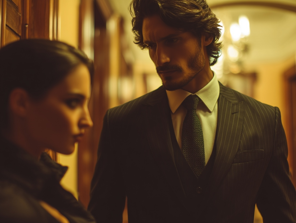 Intense confrontation between Valentina and Ashton standing face to face